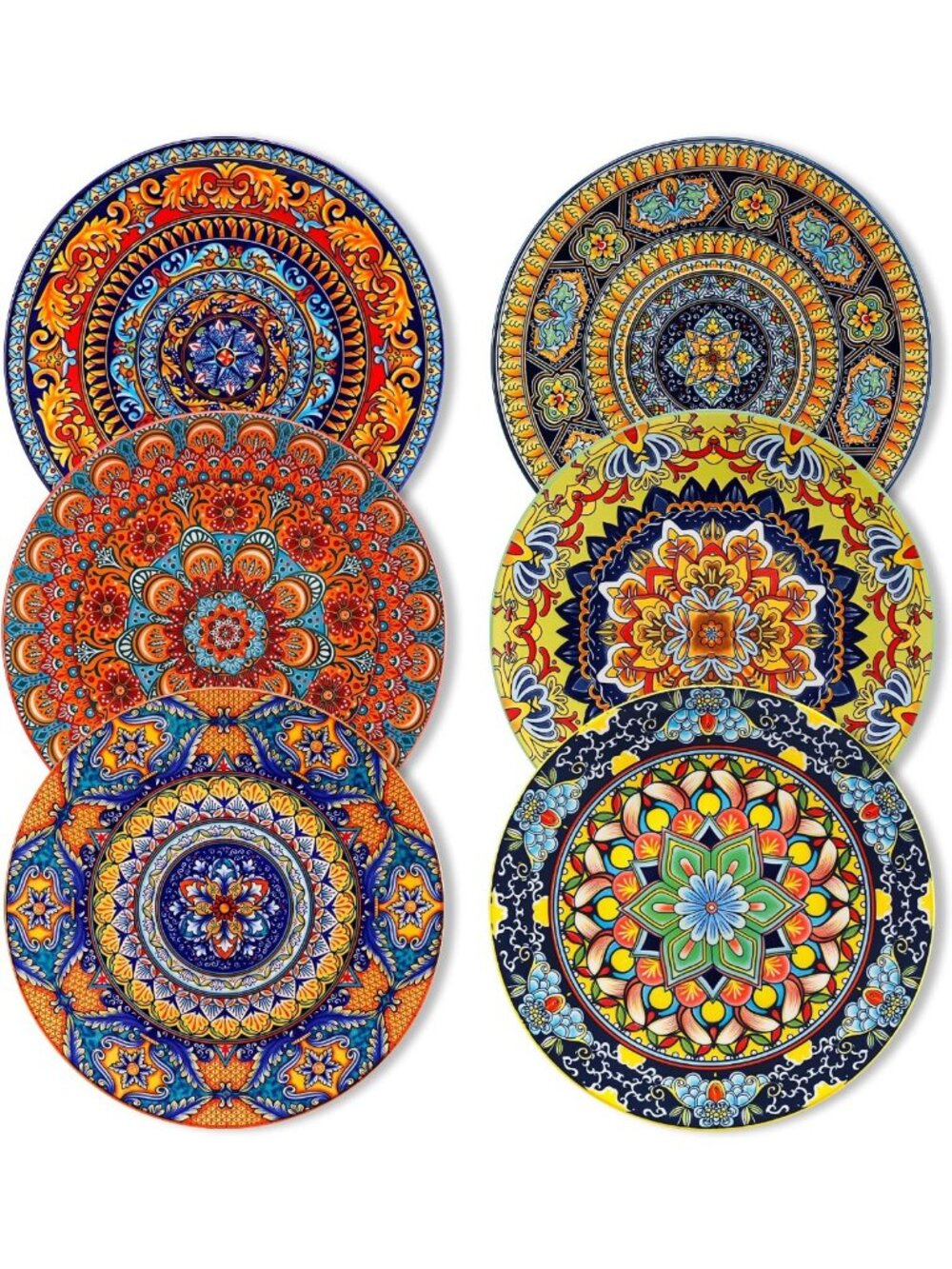 Colorful Ceramic Dinner Plates Set of 6, 10.5 Inch Kitchen Tableware, Vibrant